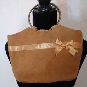 Vintage suede handbag with brass ring handles